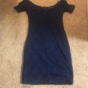 Off the should navy lace cocktail dress